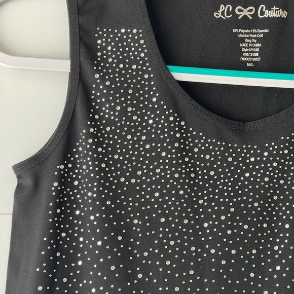 LC & Couture Women's Black Rhinestone Glitter Blouse Stretch Tank Top, Sz M/L - Picture 8 of 10
